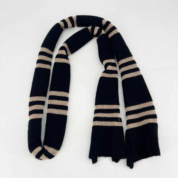 Portolano Black Gold Striped Angora Blend Scarf - Picture 2 of 4